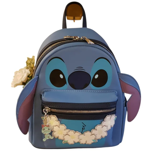NWT! Loungefly X Disney Lilo & Stitch Mini Backpack with Lei Scrump Charm - Picture 7 of 9